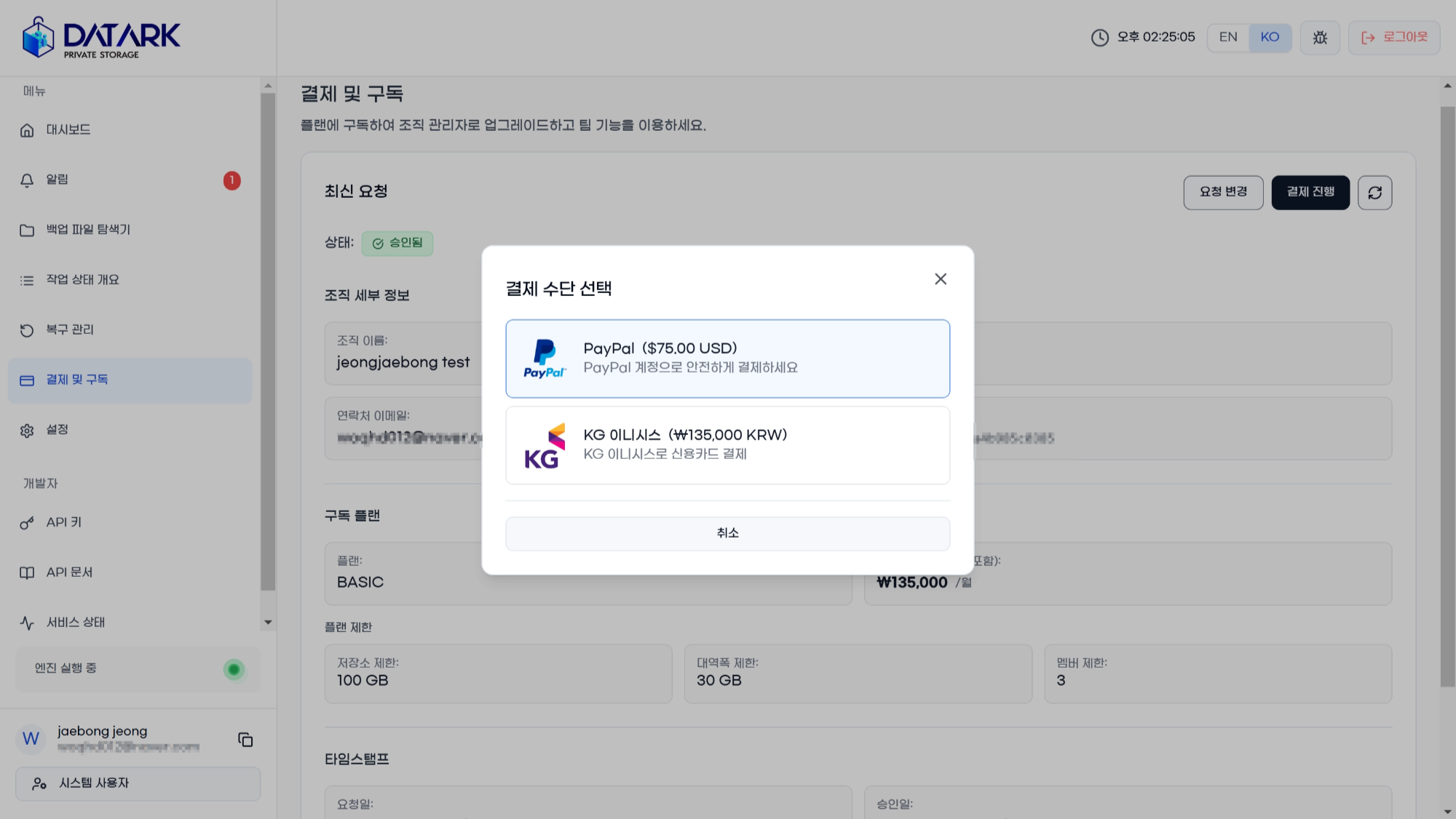 결제 진행 화면